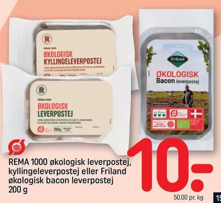 økologisk leverpostej, kyllingeleverpostej eller Friland økologisk bacon leverpostej