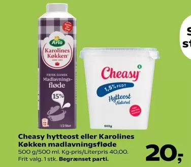 Arla - hytteost eller Karolines Køkken madlavningsfløde