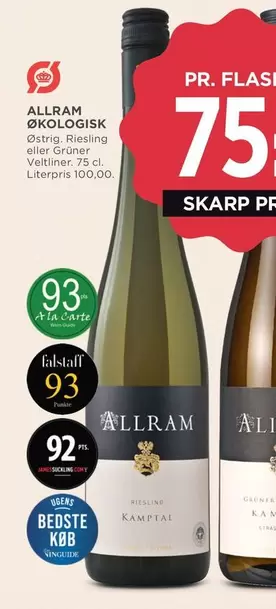 ØKOLOGISK Østrig Riesling eller Grüner Veltliner 75 CL