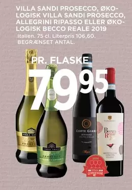 VILLA SANDI PROSECCO, ØKOLOGISK VILLA SANDI PROSECCO, ALLEGRINI RIPASSO ELLER ØKOLOGISK BECCO REALE