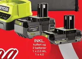 Ryobi - kuffert og 2 batterier