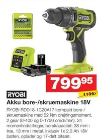 Ryobi - Akku bore-/skruemaskine 18V