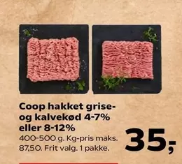 Coop hakket grise- og kalvekød 4-7% eller 8-12%