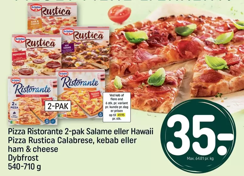 Dr Oetker - Pizza Ristorante 2-pak Salame eller Hawaii, Pizza Rustica Calabrese, kebab eller ham & cheese