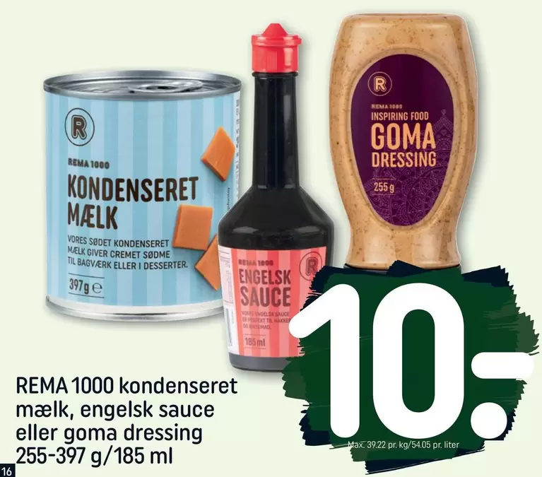 kondenseret mælk, engelsk sauce eller goma dressing
