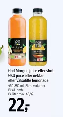 juice eller shot, OKO juice eller nektar eller Valsølille lemonade