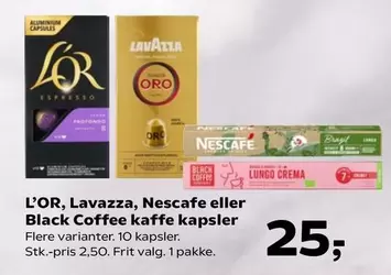 Lavazza, Nescafe eller Black Coffee kaffe kapsler