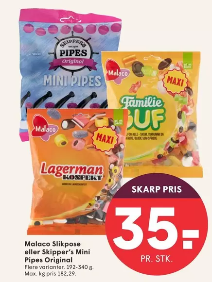 Malaco Slikpose eller Skipper's Mini Pipes Original