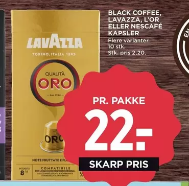Nespresso - BLACK COFFEE, LAVAZZA, L'OR ELLER NESCAFÉ KAPSLER