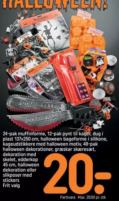 muffinforme, pynt til kager, dug, bageforme, kageudstikkere, halloween dekorationer, græskar skæresæt, dekoration, slikposer