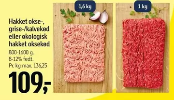 Hakket okse-, grise-/kalvekød eller økologisk hakket oksekød