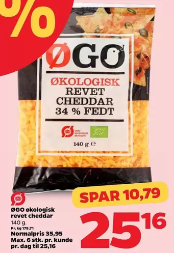 økologisk revet cheddar