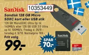 Kort - 128 GB Micro SDXC kort eller USB stik