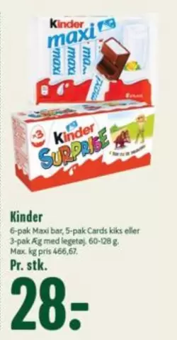 Kinder - Maxi bar, Cards kiks eller Ag med legetaj