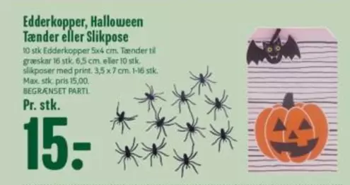 Print - Edderkopper, Halloween Tænder eller Slikpose