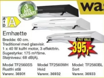 Emhætte TF2560SS, TF2560WH, TF2560BL