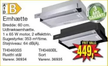 Emhætte TH0460SS, TH0460BL