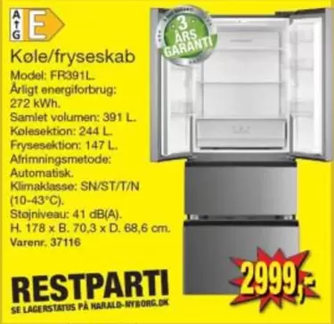 Kole/fryseskab FR391L