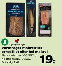 Varmrøget makrelfilet, ørredfilet eller hel makrel
