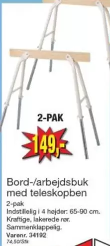 Bord-/arbejdsbuk med teleskopben