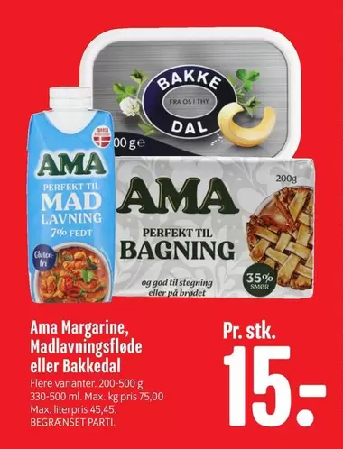 Margarine, Madlavningsfløde eller Bakkedal