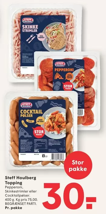 Topping Pepperoni, Skinkestrimler eller Cocktailpølser