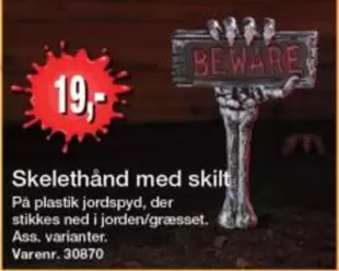 Skelethånd med skilt