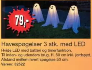 Havespøgelser 3 stk. med LED