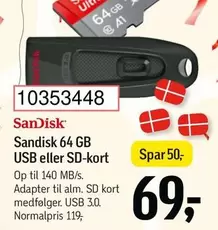 Kort - 64 GB USB eller SD-kort