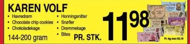 Karen - Havredrøm, Chocolate chip cookies, Chokoladekage, Honningsnitter, Snøfler, Drømmekage, Bites