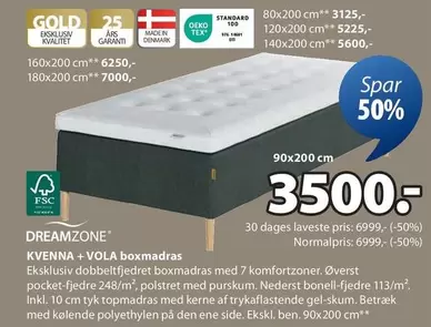 Den - KVENNA + VOLA boxmadras