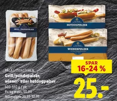 Grill/pandepølser, wiener- eller hotdogpølser