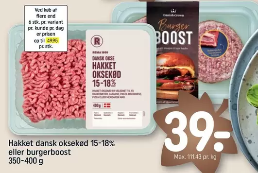 Hakket dansk oksekød 15-18% eller burgerboost