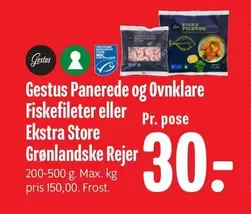 Panerede og Ovnklare Fiskefileter eller Ekstra Store Grønlandske Rejer