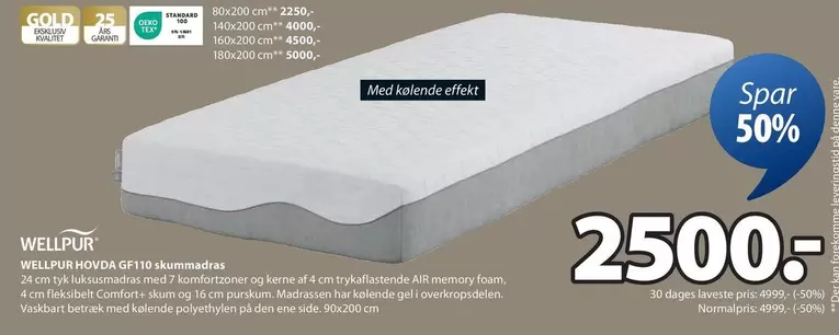 Den - WELLPUR HOVDE 18 skummadrass