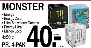 Monster - Energy, Energy Zero, Ultra Strawberry Dreams, Energy Ultra, Mango Loco