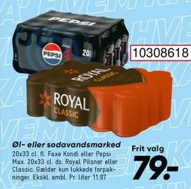 Pepsi - Faxe Kondi eller , Royal Pilsner eller Classic
