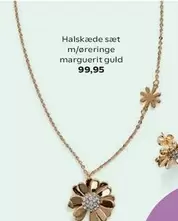 Halskæde sæt m/øreringe marguerit guld