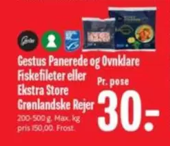 Panerede og Ovnklare Fiskefileter eller Ekstra Store Grønlandske Rejer