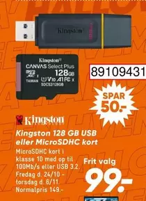 Kort - 128 GB USB eller MicroSDHC kort