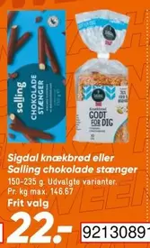 Sigdal knækbrød eller Salling chokolade stænger