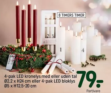LED kronelys med eller uden tal eller LED bloklys