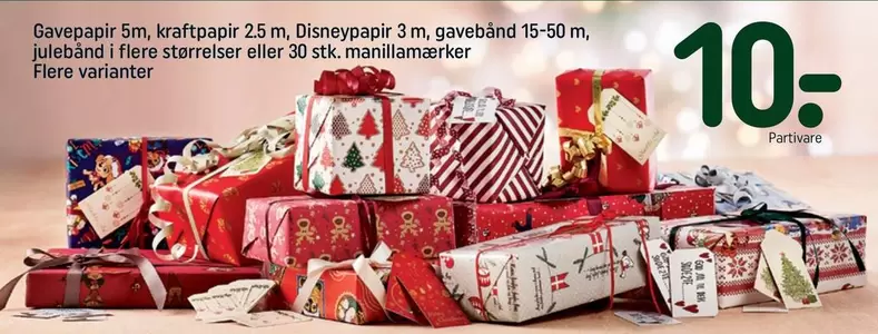 Gavepapir, kraftpapir, Disneypapir, gavebånd, julebånd, manillamærker