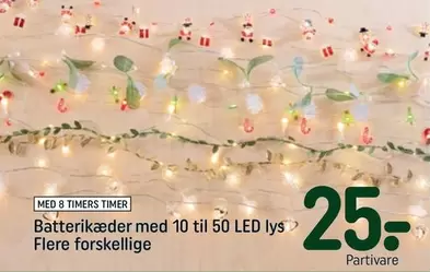 Batterikæder med 10 til 50 LED lys