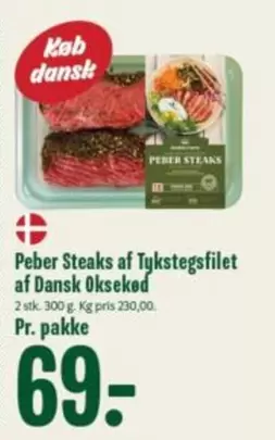 Peber Steaks af Tykstegsfilet af Dansk Okseked