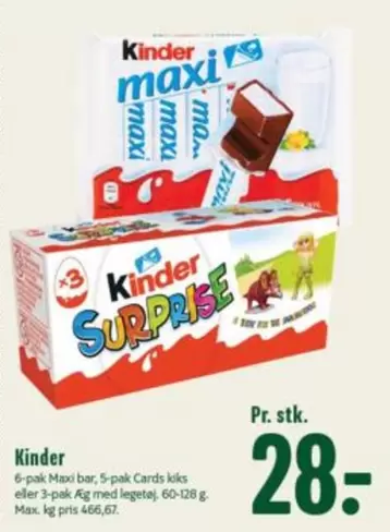 Kinder - Maxi bar, Cards kiks eller Ag med legetøj