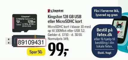 Kort - 128 GB USB eller MicroSDHC kort