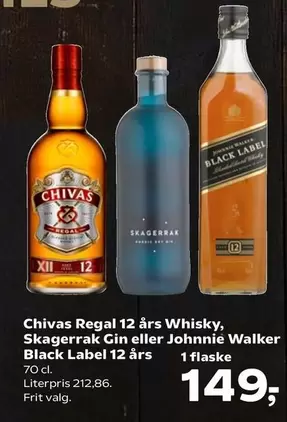 Regal 12 års Whisky, Skagerrak Gin eller Johnnie Walker Black Label 12 års