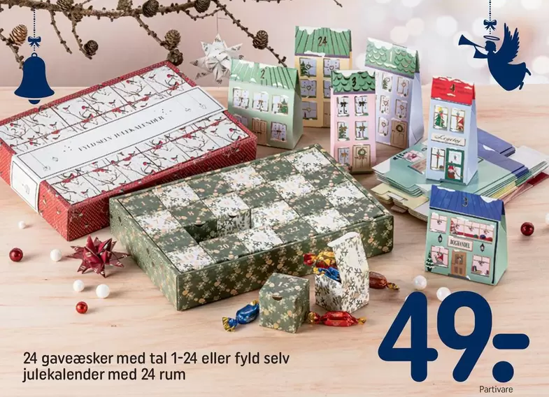 24 gaveæsker med tal 1-24 eller fyld selv julekalender med 24 rum