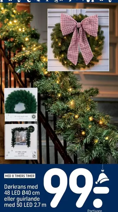 Dørkrans med 48 LED Ø40 cm eller guirlande med 50 LED 2.7 m